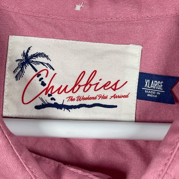 Chubbies 1/4 button up Pullover Pink & Blue Retro Striped Short Sleeve Mens XL - Picture 2 of 7